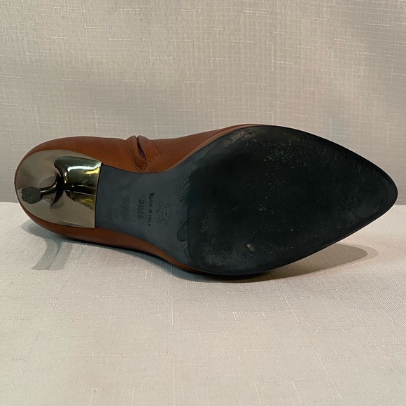 Lanvin Paris Ankle Calfskin Booties Sz US 8.5B Silver Stiletto Heel Brown - Picture 14 of 16